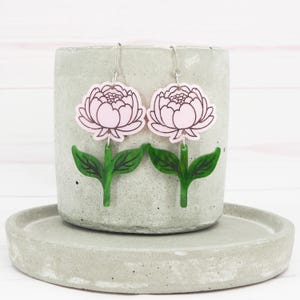 Titanium hypoallergenic ear wire - Pink peony dangle earrings - Unique - Flower - Floral