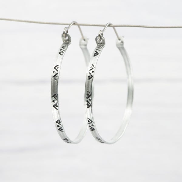 Hand stamped Hoop Earrings: Aluminum with Titanium Earwires