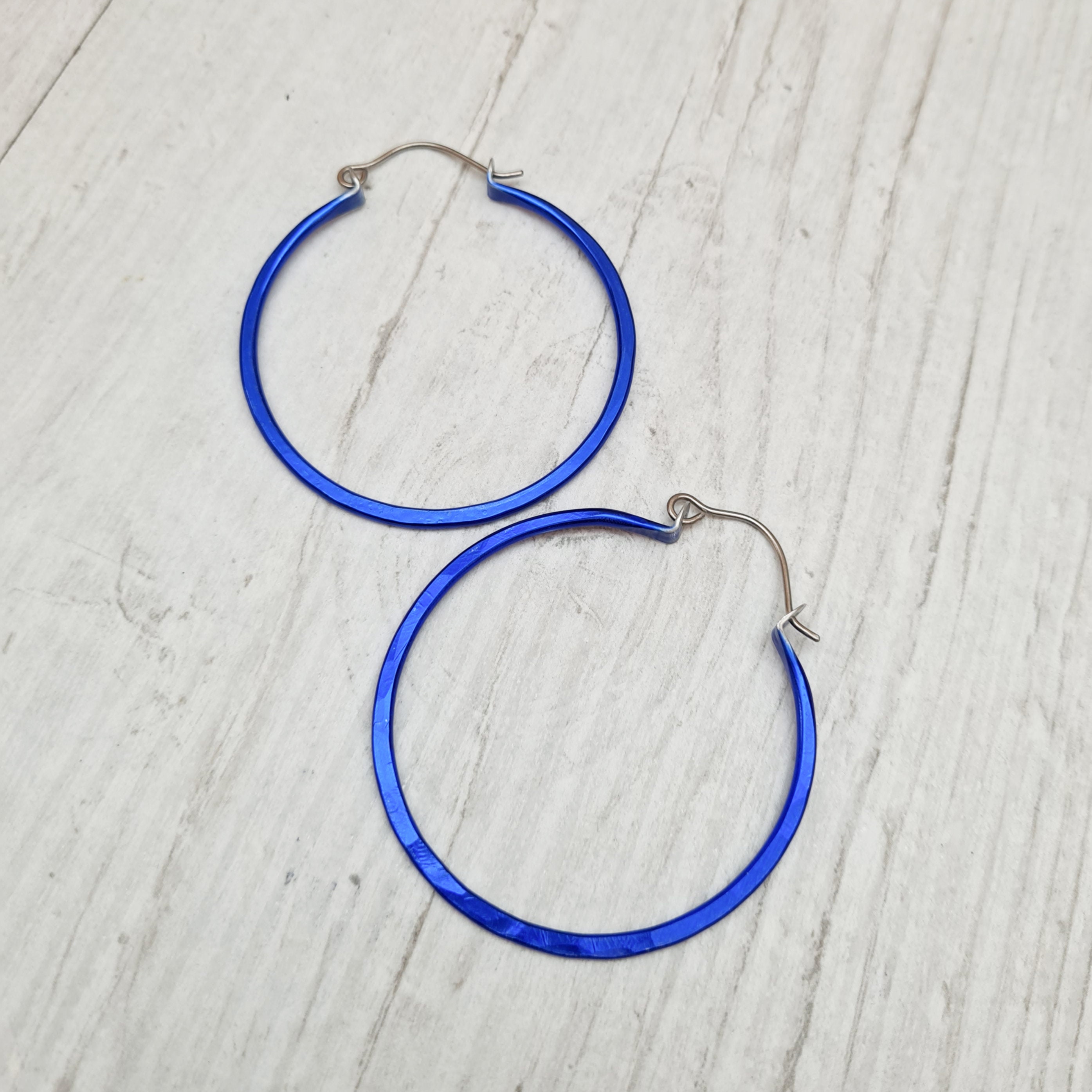 Royal blue hoop earrings Hypoallergenic titanium earrings Etsy