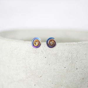 Pequeños pendientes de titanio en espiral: estilo bohemio minimalista e hipoalergénico.