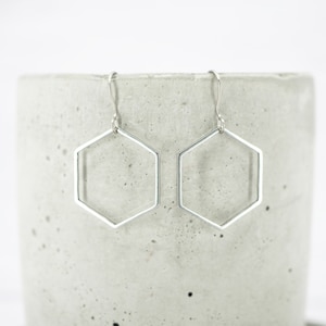 Hexagon shaped dangle earrings - Hypoallergenic titanium ear wires - Boho delicate earrings - Large