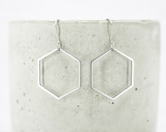 Hexagon shaped dangle earrings - Hypoallergenic titanium ear wires - Boho delicate earrings - Large