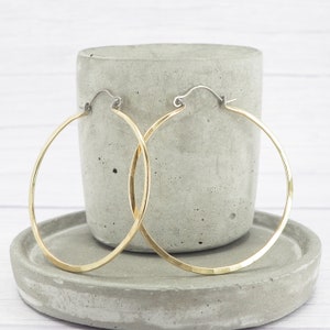 Gold coloured hoop earrings - Titanium earrings - Large hoops - Gift for her