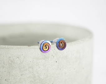 Anodised Titanium Spiral Stud Earrings: Hypoallergenic Boho Jewellery
