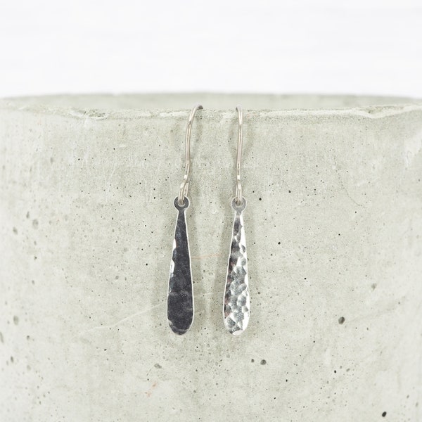 Hypoallergenic titanium ear wires - Short dimple hammered stem dangle earrings - Delicate lightweight dangles