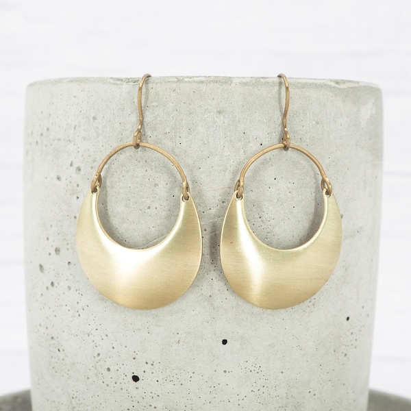 Brass Crescent Dangle Earrings: Hypoallergenic Titanium Ear Wires