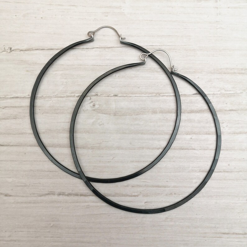 Large Black hoop earrings Titanium earwires Extra large Etsy