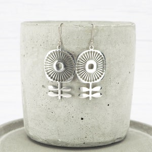 Hypoallergenic titanium ear wires - Stainless steel Folk flower dangle earrings - Unique gift