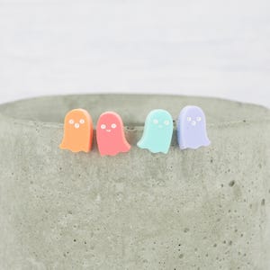 Titanium ear wire mini ghost stud earrings - Pastel mismatched - Delicate hypoallergenic earrings - Minimalist studs - Multi pack - 2 Pairs