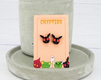Mothman Stud Earrings: Titanium Posts, Hypoallergenic Acrylic Cryptid Jewelry