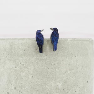 Titanium ear wire bird stud earrings - Mini Dark purple galaxy Crows- Delicate hypoallergenic earrings