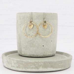 Brass Heart Dangle Earrings: Titanium Ear Wires, Hypoallergenic