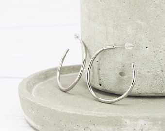 Solid Titanium hoop earrings - Polished titanium- Small hoop earrings - Boho - Hypoallergenic - Open hoops -  1.25 inch