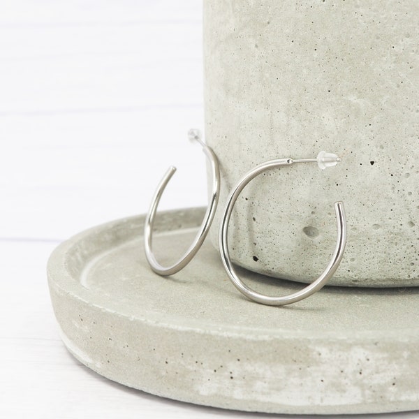 Solid Titanium hoop earrings - Polished titanium- Small hoop earrings - Boho - Hypoallergenic - Open hoops -  1.25 inch