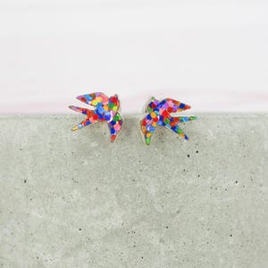 Glitter Swallow Bird Stud Earrings: Hypoallergenic Titanium Wire