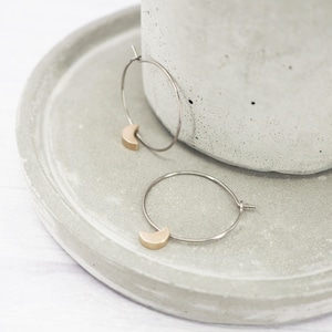 Titanium polished 1 inch hoops, Brass crescent moon dangle charm, Hypoallergenic earrings - Mixed metal