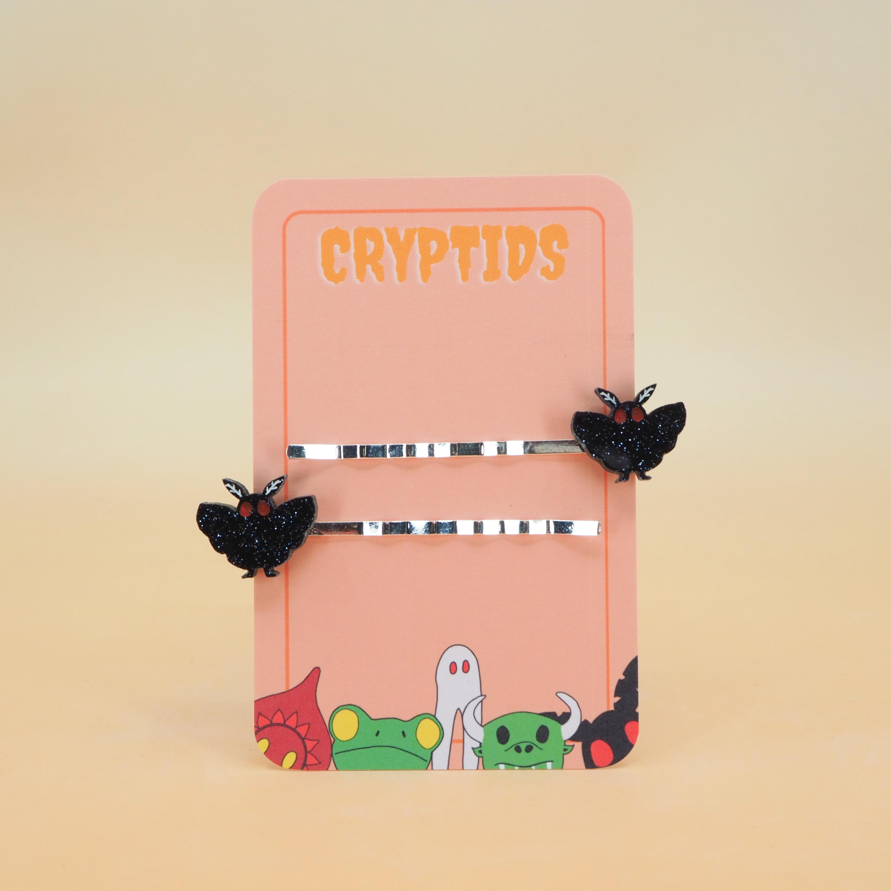 Mothman Hair slides - Black glitter Acrylic - Pair - Halloween - Spooky - Cryptid