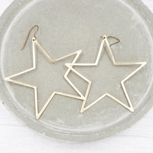 Brass Star Dangle Earrings: Hypoallergenic Titanium Wires