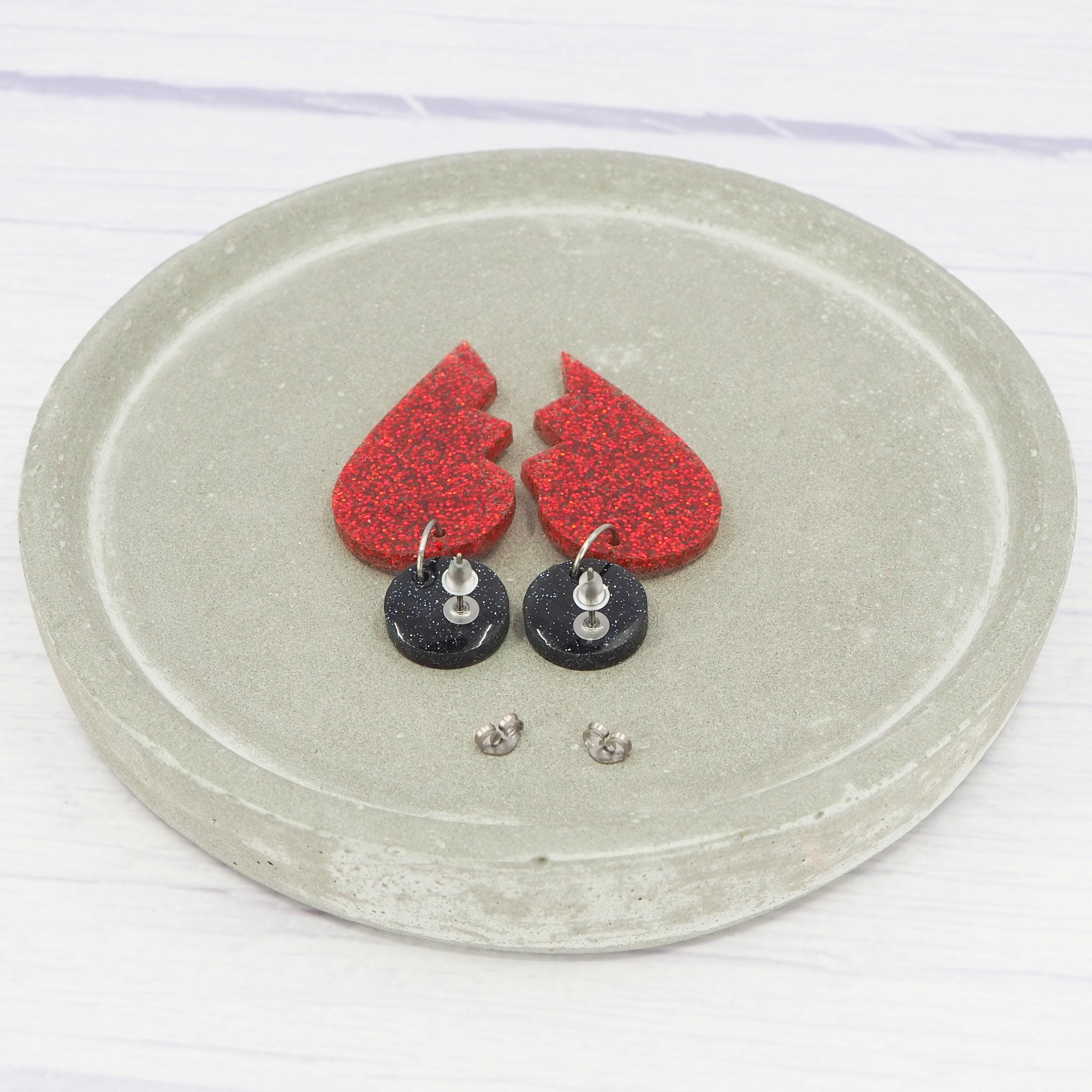 Titanium Ear Wire - Broken Heart Dangle - Unique - Red