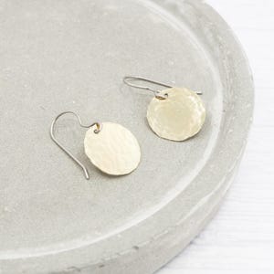 Brass Dimple Hammered Earrings: Titanium Ear Wires, Sensitive Ears image 6