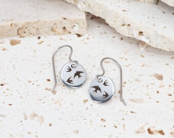 Small Swallows dangle earrings - Hypoallergenic titanium ear wires - Delicate dangles - Gift - Birds