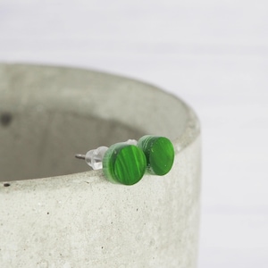 Titanium ear wire - Small pearly green dot stud earrings - Delicate hypoallergenic earrings - Minimalist studs
