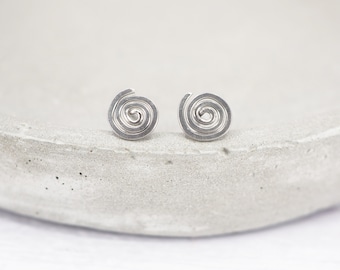 Titanium spiral stud earrings - Delicate hypoallergenic earrings - Boho titanium studs - Minimalist earrings - Hypoallergenic