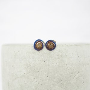 Titanium spiral stud earrings Delicate hypoallergenic Boho titanium studs Minimalist earrings Hypoallergenic Rainbow