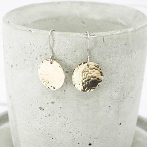 Brass Dimple Hammered Earrings: Titanium Ear Wires, Sensitive Ears image 5