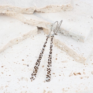 Hypoallergenic titanium ear wires - Long Leopard print stem dangle earrings - Delicate lightweight dangles