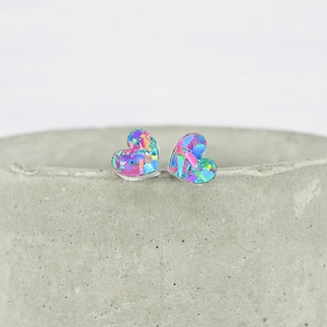 Glitzer Herz Ohrstecker: Pink Blau Acryl, Titanium Stecker