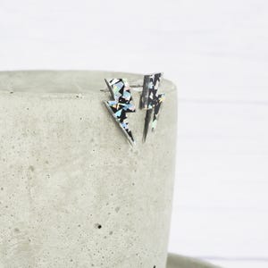 Lightning Bolt Stud Earrings: Holo Silver Glitter, Titanium Posts image 7
