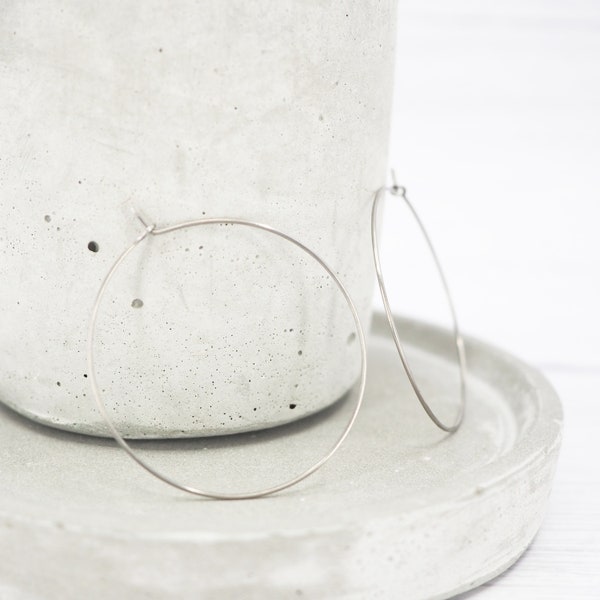 Titanium seamless hoop earrings - Hypoallergenic boho hoops - 1.6" 4.2cm drop - Simple polished delicate jewellery