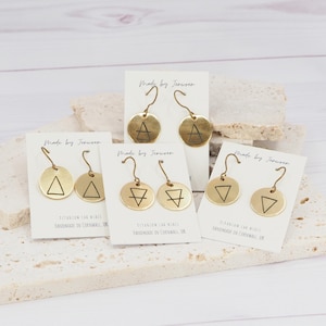 Brass Element Symbol Earrings: Hypoallergenic Titanium Ear Wires