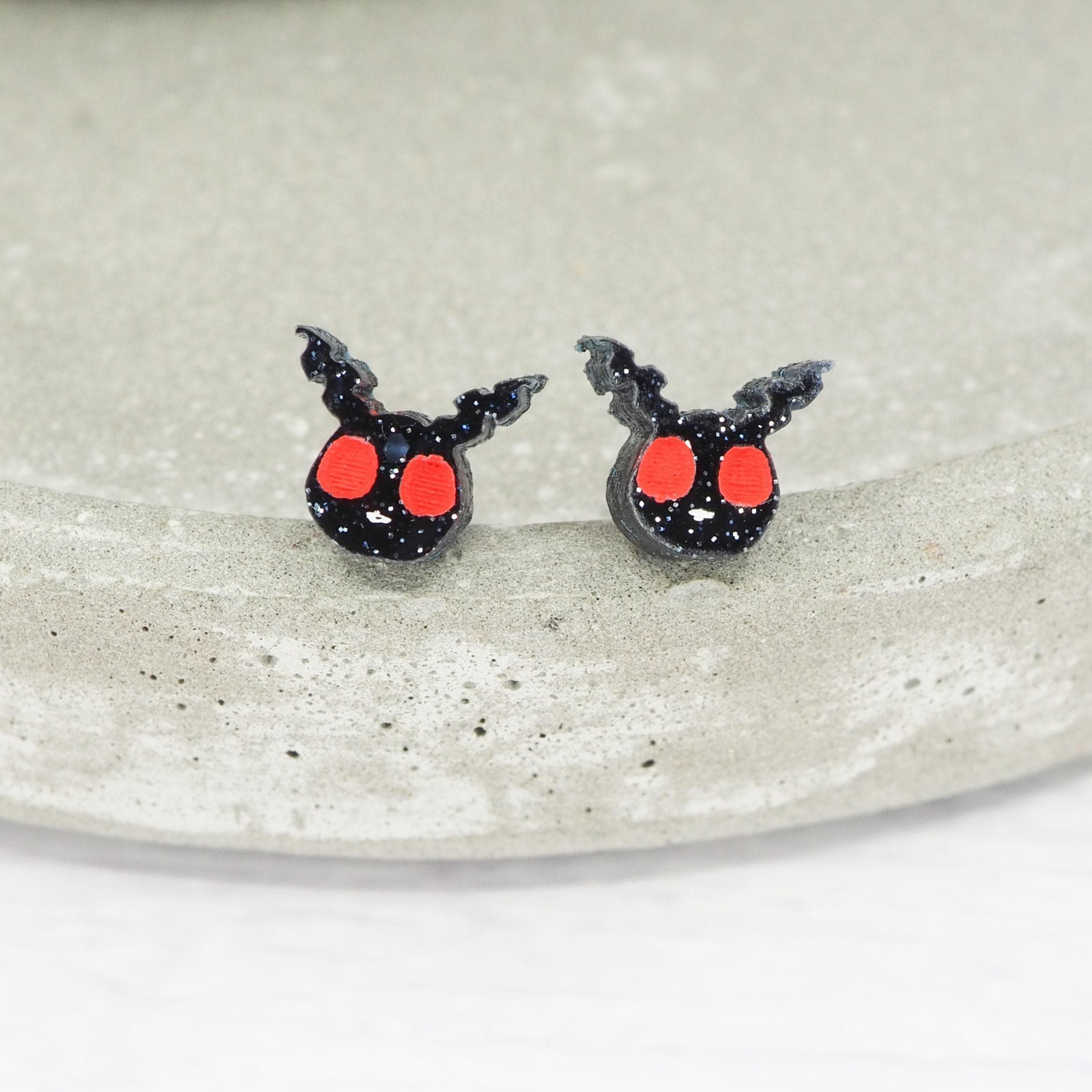 Mothman Stud Earrings: Black Glitter Acrylic, Titanium Wire - Etsy