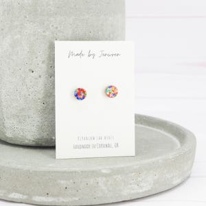 Titanium ear wire - Small Mixed glitter dot stud earrings - 6mm - Delicate hypoallergenic earrings - Minimalist studs