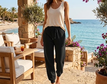 Damskie lekkie spodnie, letnie spodnie dresowe, spodnie plażowe, ściągacz w pasie, luźne, w stylu streetwear, idealne na podróż