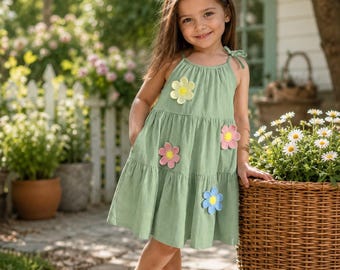 Mädchenkleid mit Blumenmuster, ärmelloses Kleinkinderkleid, Sommerkleid für Kinder, Blumenmädchenkleid, lässiges Partykleid, Geburtstagskleid