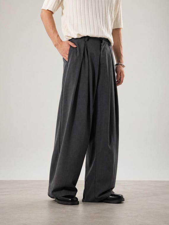 Men’s Wide Leg Pleated Trousers Korean Style Loose Fit Straight Leg Pants A-Line Casual Slacks Breathable Drape Summer Fashion 2026