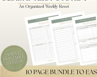 Minimalist Sunday Reset Planner | Printer-Friendly Busy Mom Organizer l Intentional Living Digital Download l