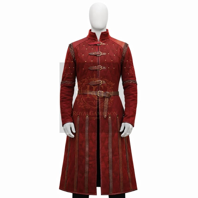 Red Quilted Gambeson Coat, Medieval Armor Jacket, LARP Costume, Renaissance Outfit, Historical Reenactment Clothing, image 4