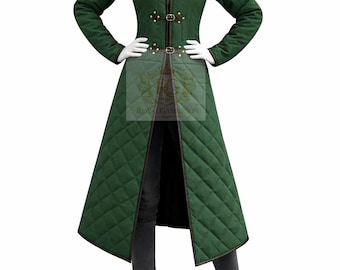 Abrigo Gambesón Acolchado Verde: Chaqueta con Armadura Medieval para LARP, Traje Renacentista y Recreación Histórica