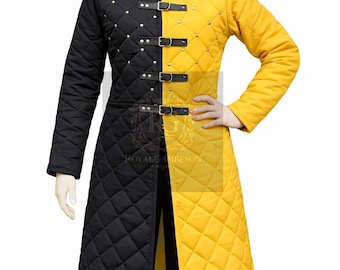 Medieval Gambeson, Black And Yellow Cotton Quilted LARP Armor