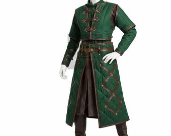 Abrigo gambesón acolchado verde, chaqueta de armadura medieval acolchada, disfraz renacentista para LARP