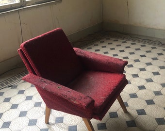 Vintage fauteuil in beukenhout en stof van Jaroslav Šmídek, Tsjechoslowakije, jaren 60