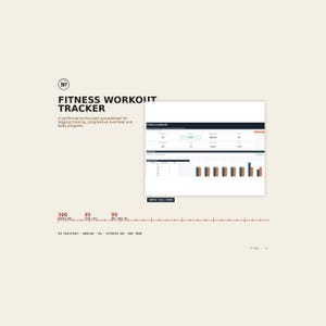 Puede incluir: Una plantilla de hoja de cálculo digital para el seguimiento de entrenamientos de fitness que incluye un panel con métricas de rendimiento, gráficos de barras y tablas de datos. El diseño muestra el texto FITNESS WORKOUT TRACKER, SAMPLE DATA SHOWN y varios indicadores numéricos.