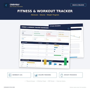 May include: A digital fitness and workout tracker dashboard with data visualizations. The interface displays workout metrics, including total workouts, calories burned, and weight progress. The design includes charts and graphs for tracking muscle groups and workout types.