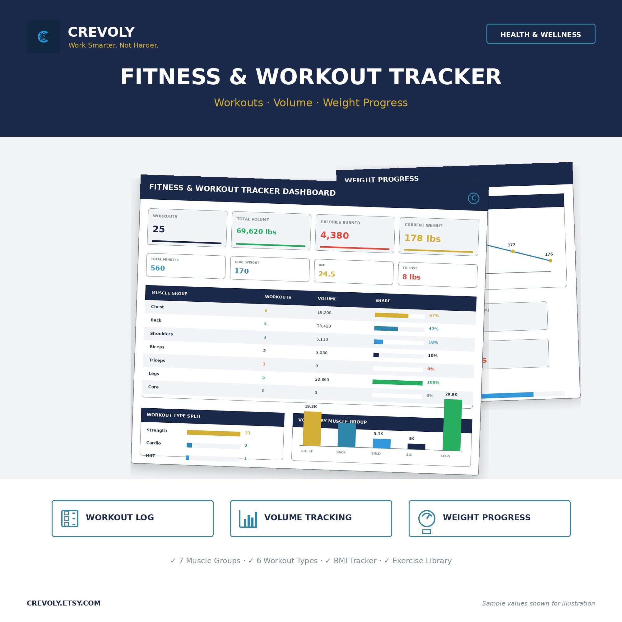 Fitness Workout Tracker Spreadsheet | Strength Cardio Progress ...