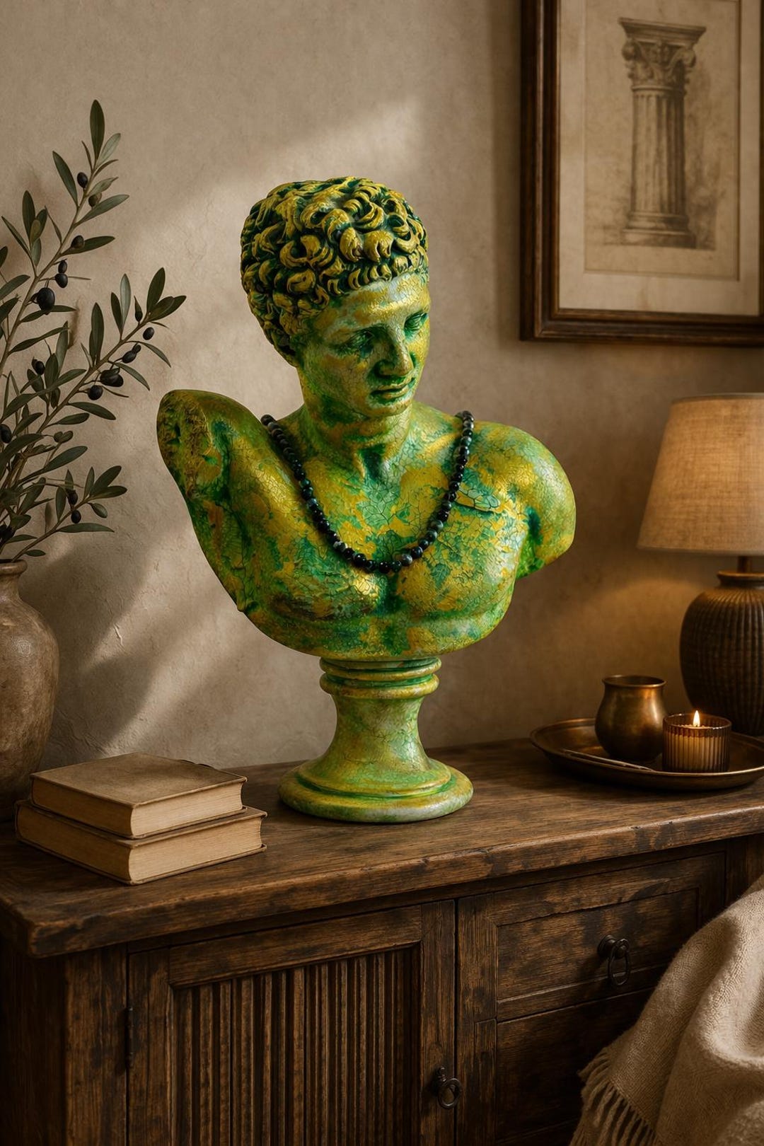 Apollo Bust Sculpture | Handmade Gold & Emerald Crackle Art - Etsy