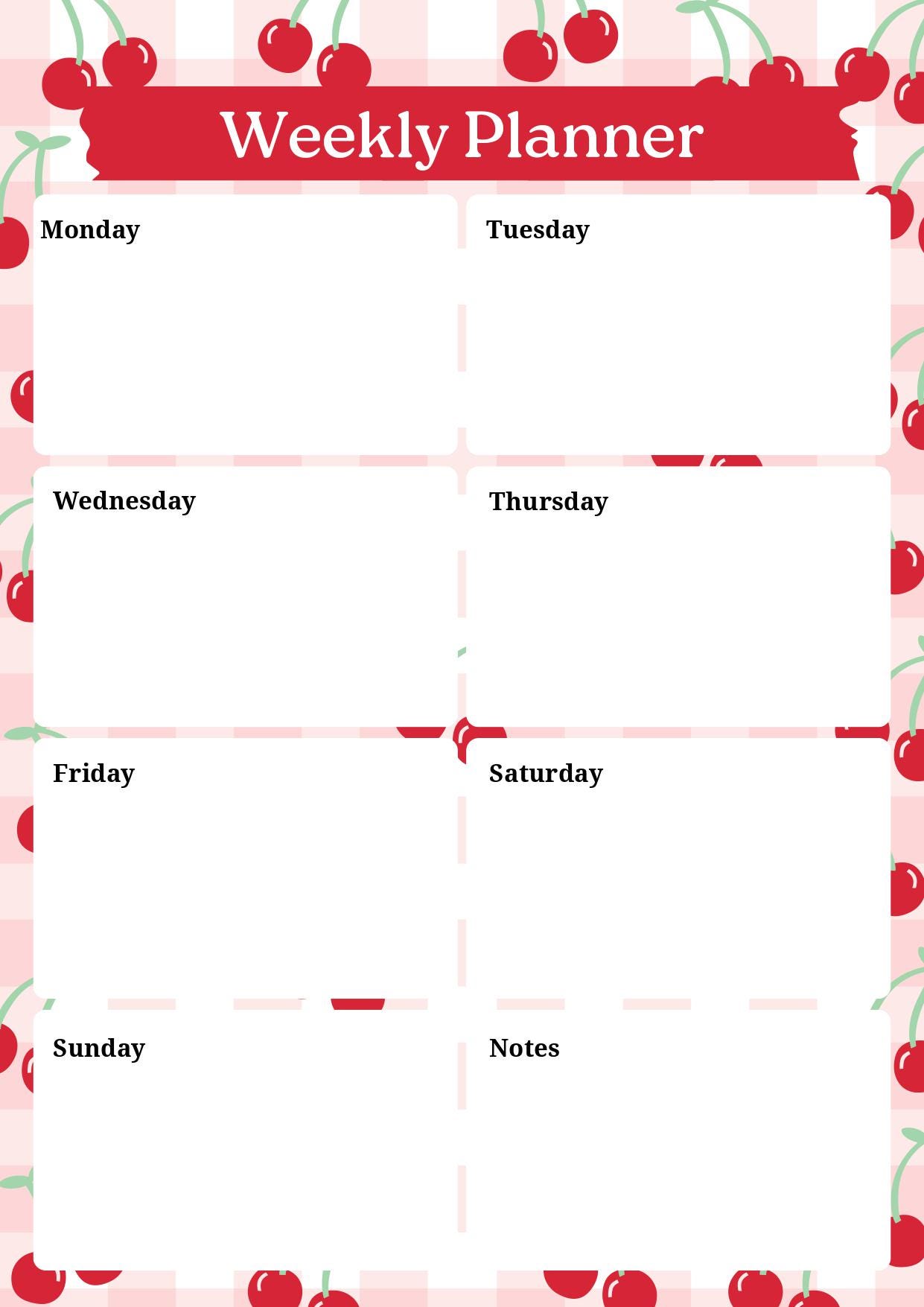 Cute Cherry Weekly Planner - Printable - Etsy